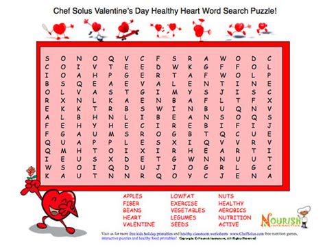 Print Valentine Healthy Word Search Puzzle
