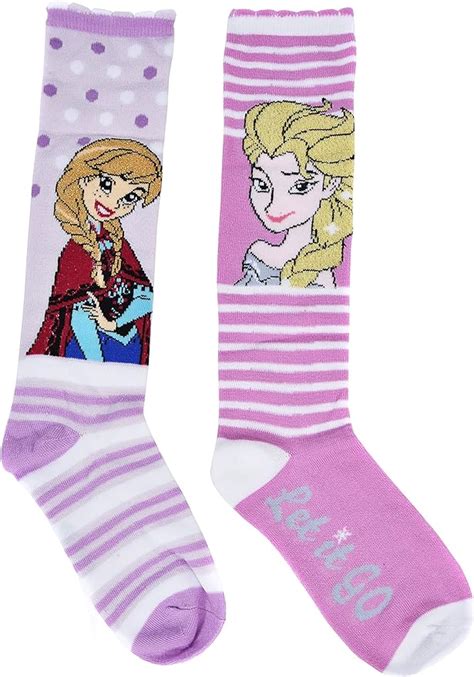Disney Girls Frozen Anna Elsa Knee Socks 2 Pack Clothing