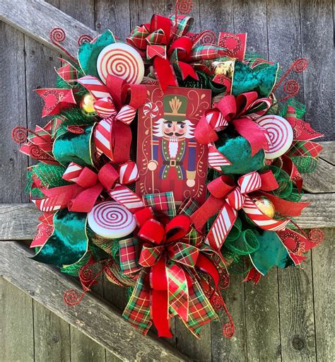 Nutcracker Christmas Wreath Front Door Wreath Holiday Etsy