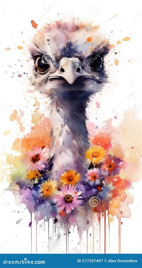 Adorable Baby Ostrich In A Colorful Flower Field Perfect For Art Prints