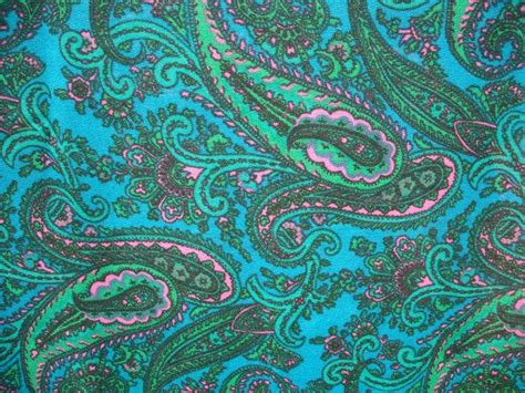 Vintage Paisley Fabric 1960s Psychedelic Teal Aqua Lightweight Etsy