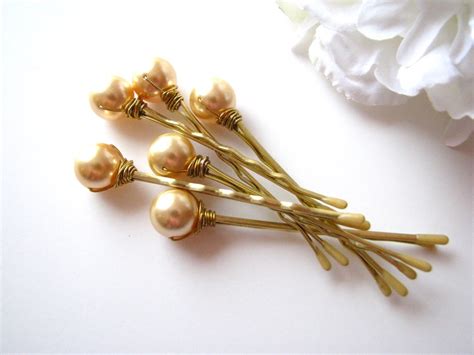 Gold Pearl Hair Pins Wedding Set Of 6 Etsy