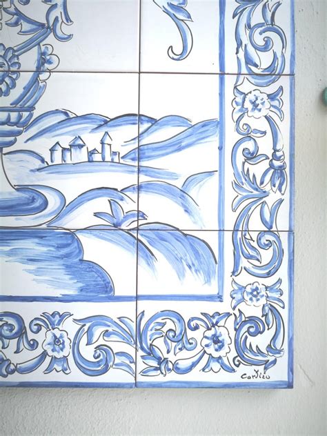 Portuguese Hand Painted Glazed Ceramic Tile Panel At 1stdibs