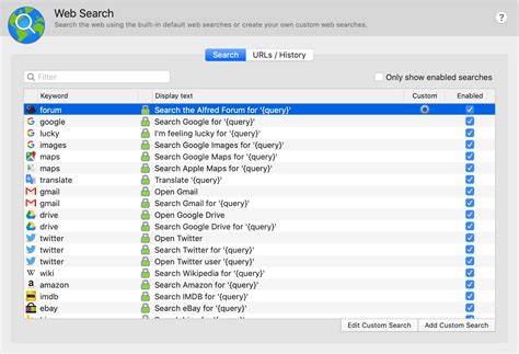 Web Search, Custom Search & URLs/History - Alfred Help and Support