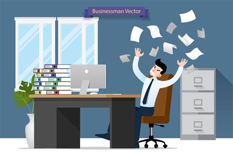 Businessman Stress At The Desk By A Lot Of Work Flat Vector Illustration Design Of Employee