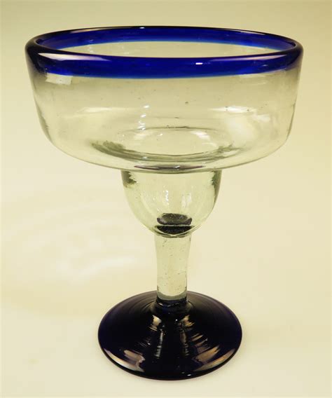 Jumbo Margarita Blue Rim Mexican Bubble Glass