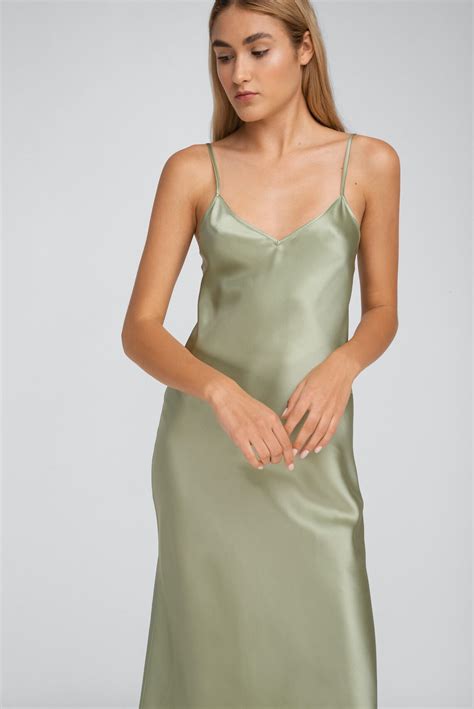 V Neck Silk Slip Dress Midi Sage Green Silk Dress Bias Cut Etsy