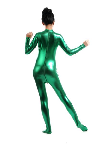 Green Female Shiny Metallic Tight Zentai Suit Catsuit Y14022501 3200