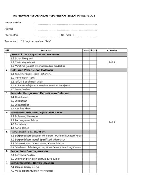 Memastikan semua sekolah memperolehi laporan audit tanpa syarat. Fail Meja Setiausaha Peperiksaan Dalaman