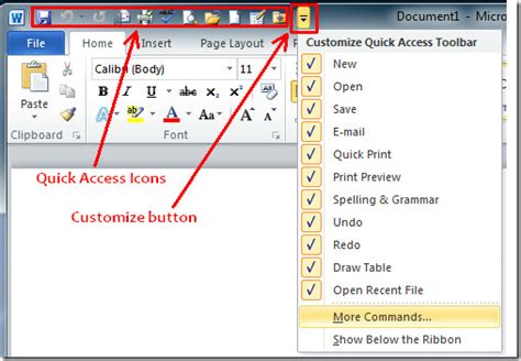 Office 2010 Quick Access Toolbar