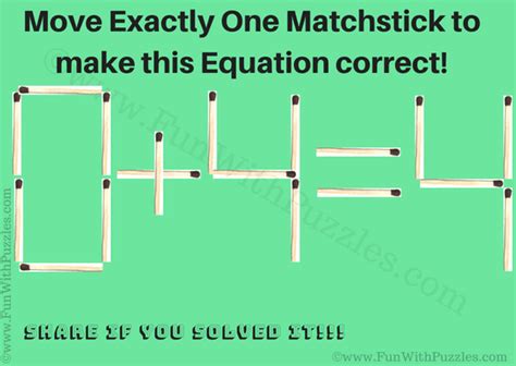 Math Fun With Matchsticks Brain Teasing Puzzle For Kids