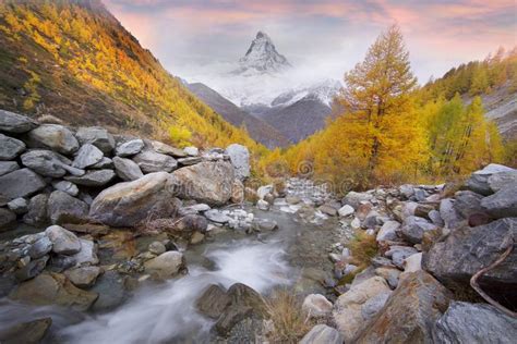 Matterhorn Over A Mountain Stream In Autumn Stock Image Image Of