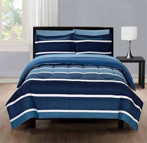 Shop with afterpay on eligible items. Mainstays Blue Stripe Twin Bed-in-a-Bag Microfiber Bedding ...