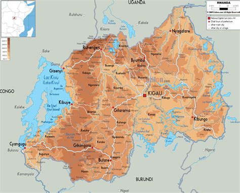 Physical Map Of Rwanda Ezilon Maps