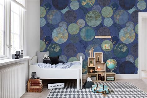 Globes Gathering Blue Mural Wallpaper Sqm Living Room Decor Mural