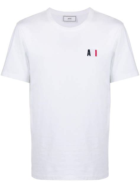 Ami Cotton Logo Embroidered Crew Neck T Shirt In White For Men Lyst