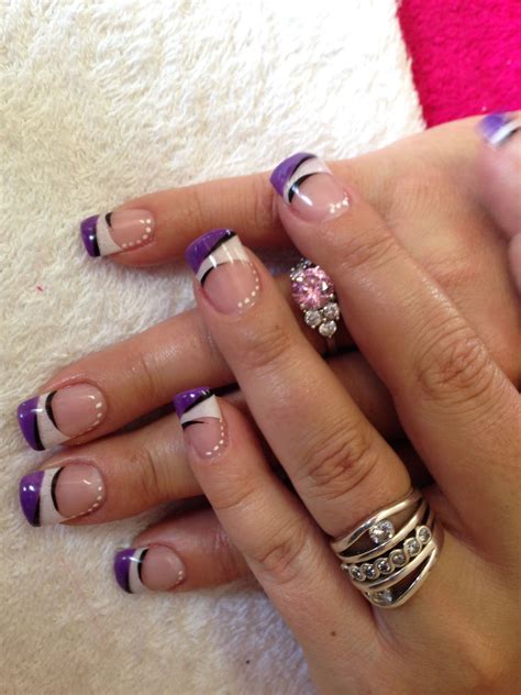 Purple And White French Nail Tip Designs Manicure Nail Designs Purple Nail Designs French
