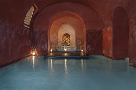 Turkish Baths With Vaporous Blue Salt Water Oil Lamps Stock Image