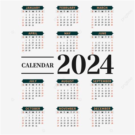 Calendario 2024 Calendario De Escritorio Negro Estilo Simple Vector PNG
