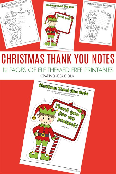 Printable Christmas Thank You Notes 12 Free Pages Crafts On Sea