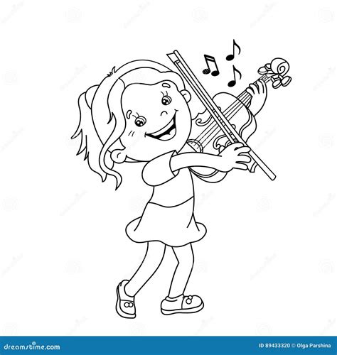 Coloring Page Outline Of Cartoon Girl Playing The Violin Vector
