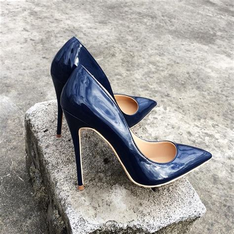 Lady Women Woman 2019s New Navy Blue Patent Leather High Heels Shoes