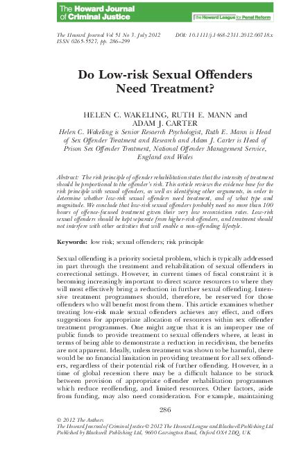 Pdf Do Low‐risk Sexual Offenders Need Treatment Ruth Mann