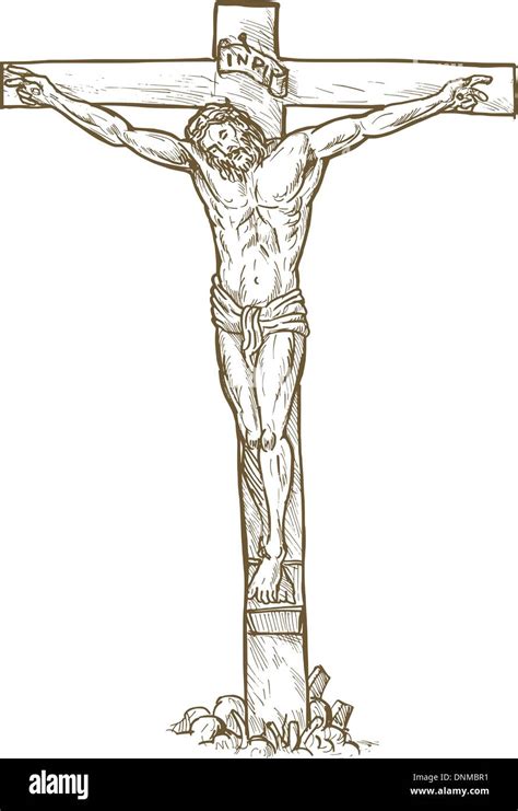 Hand Drawn Sketch Illustration Of Jesus Christ Hanging On The Cross