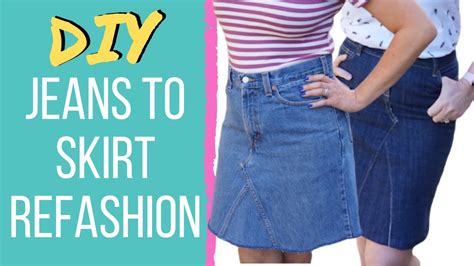diy jeans to skirt refashion how to sew a recycle jeans denim refashion youtube