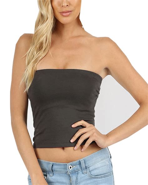 Women S Juniors Cropped Strapless Built In Bra Cute Sexy Cotton Tube