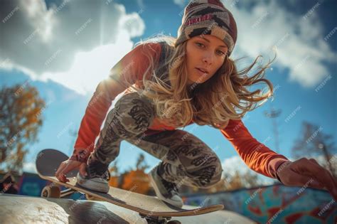 Premium Photo | Board queens female skateboarder highlighting the skill