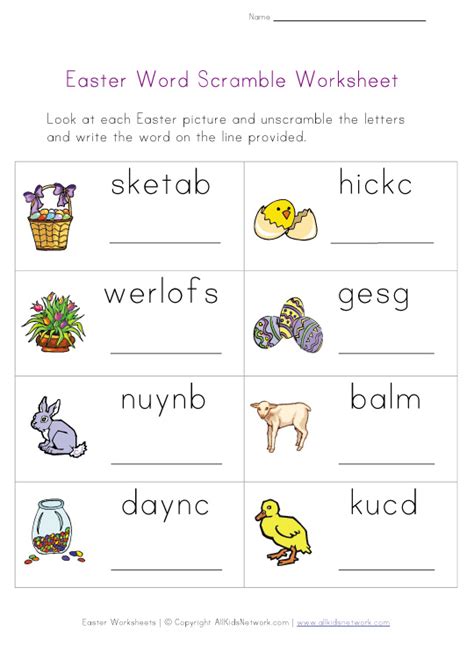Easter Word Scramble Worksheet