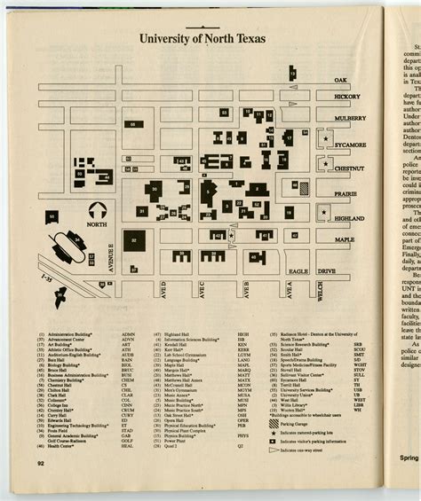 University Of North Texas Spring 1994 Campus Map Unt
