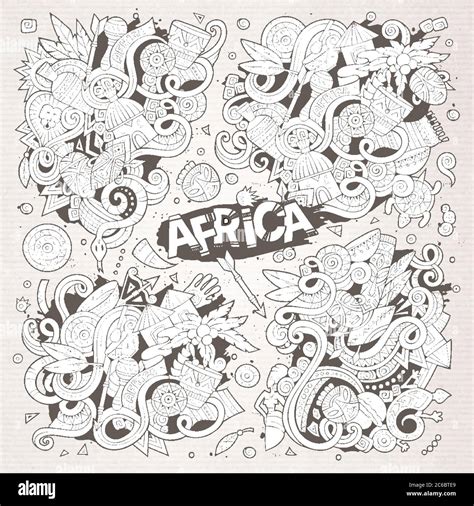 Vector Doodle Cartoon Set Of Africa Designs Stock Vector Image Art