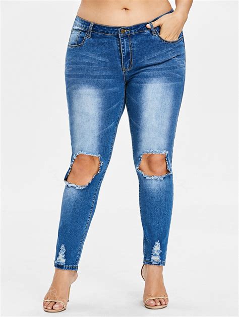 64 OFF Rosegal Plus Size Threadbare Holes Skinny Jeans Rosegal