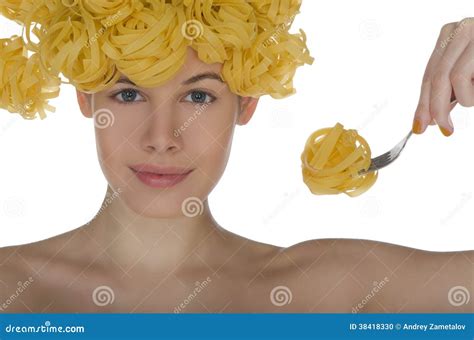 Woman With Spaghetti On The Head And Plug Stock Photo Image Of Shot Lady