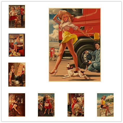 Red Telephone Box Sexy Girl Pin Up Ussr Soviet Vintage Retro Canvas