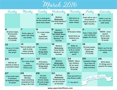 Take Printable Month Fitness Challenge Calendar Best