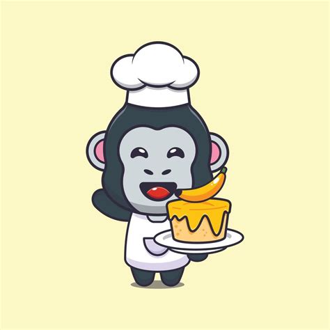 Cute Gorilla Chef Mascot Cartoon Character With Cake 6594565 Vector Art