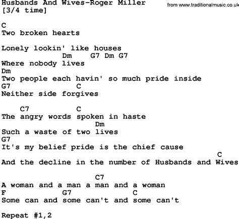Country Music Husbands And Wives Roger Miller Lyrics And Chords