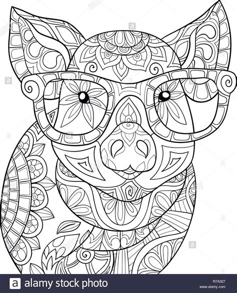 A Cute Pig Wearing Glasses Image For Adultsa Coloring