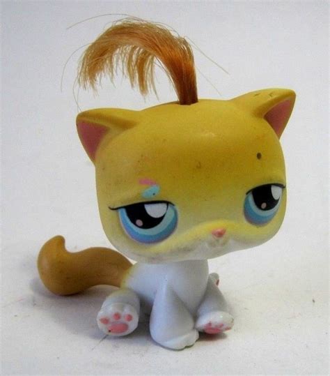 Littlest Pet Shop Cat White Bodyyellow Head Blue Eye Hair On Top 2004
