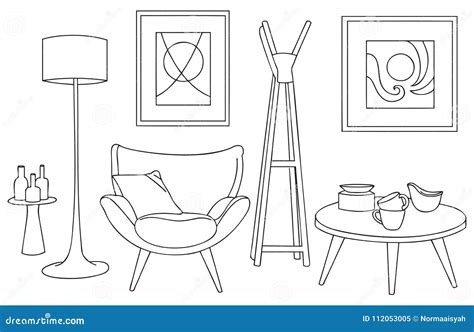 Sketch And Outline Of Unique And Artistic Furniture Design Stock