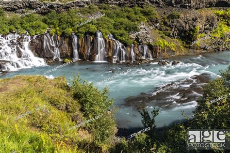 Hraunfossar A Series Of Waterfalls Pouring Into The Hvítá River