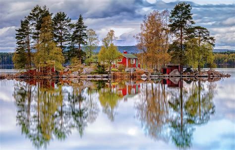 Wallpaper Lake House Reflection Sweden Images For Desktop Section