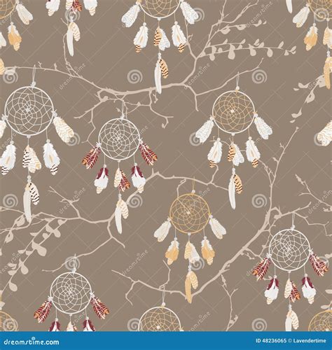 Dream Catchers On The Bare Branches Seamless Vector Pattern Stock
