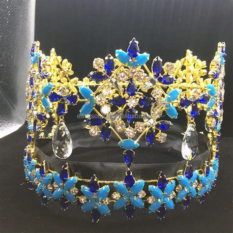 Full Round Crown Miss World Tiara Pageant Blue Stone Tall Crown Buy Full Round Crown Miss