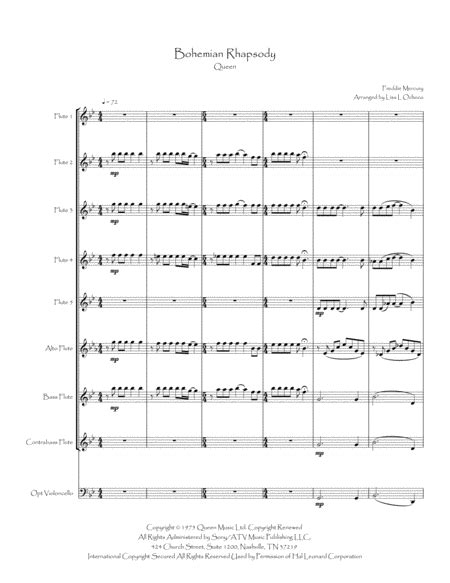 Bohemian Rhapsody For Flute Choir Free Music Sheet