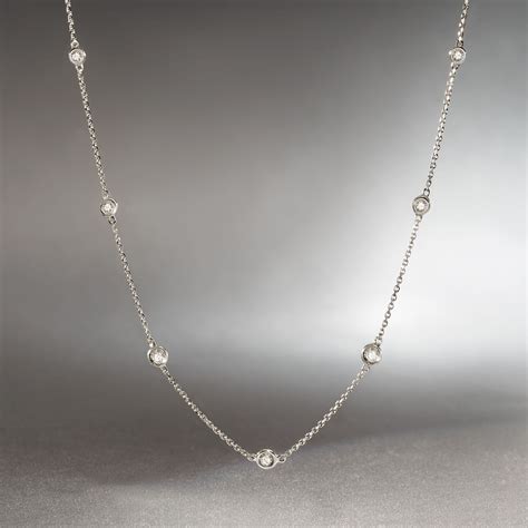 33 Ct Tw Graduated Bezel Set Diamond Station Necklace In 14kt White