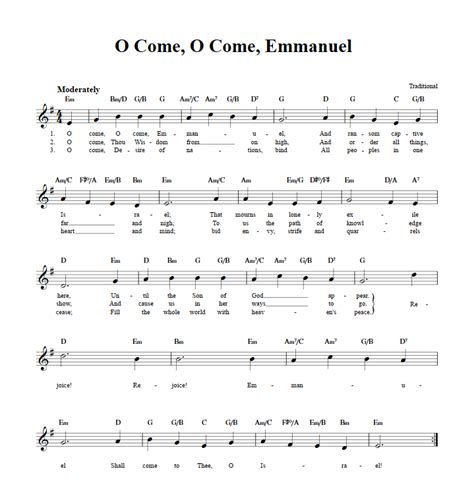 O Come O Come Emmanuel C Instrument Sheet Music Lead Sheet With